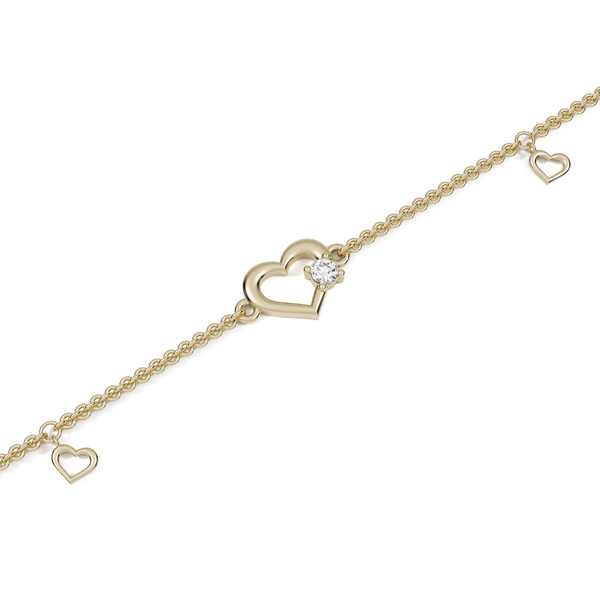 Three Heart Chain Bracelet 18kt Gold With Diamond & Blue Sapphire Beads