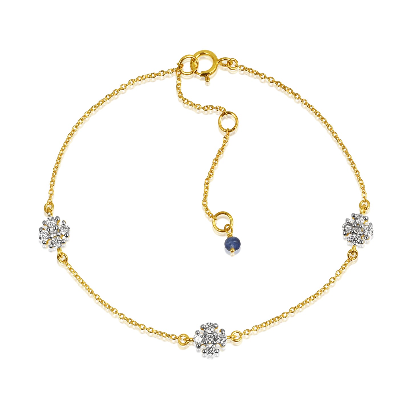 Sophisticated Diamond Chain Bracelet 18Kt Gold With Diamond & Blue Sapphire Beads