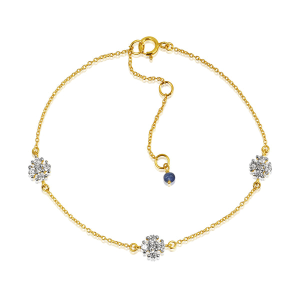 Sophisticated Diamond Chain Bracelet 18Kt Gold With Diamond & Blue Sapphire Beads