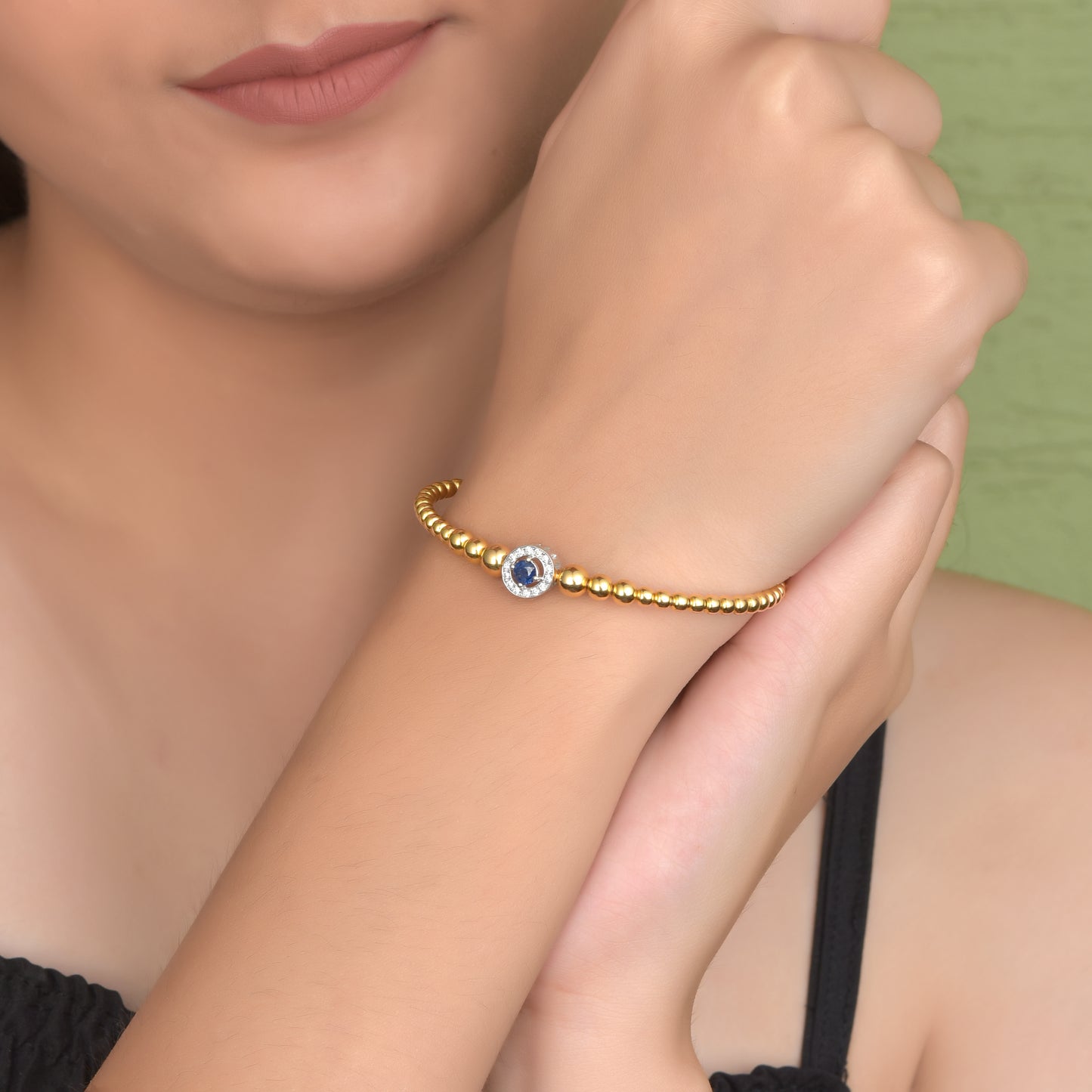 Aura Sapphire & Diamond Bangle in Yellow Gold