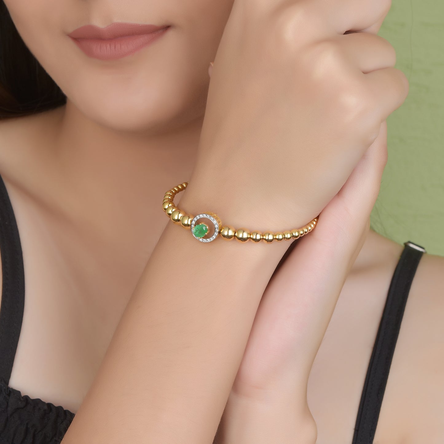 Bloom Emerald Bangle in Silver