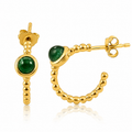 Beaded Hoop Earrings Gold with Emerald
