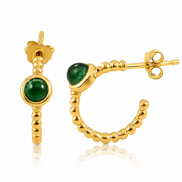Beaded Hoop Earrings Gold with Emerald
