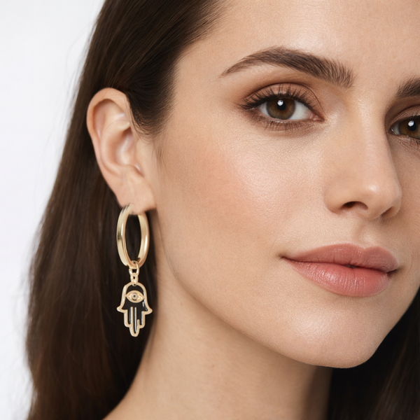 Iqra 14Kt Gold Evil Eye Earring With Diamond