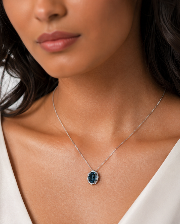 Reverie Blue Topaz & Diamond Pendant in White