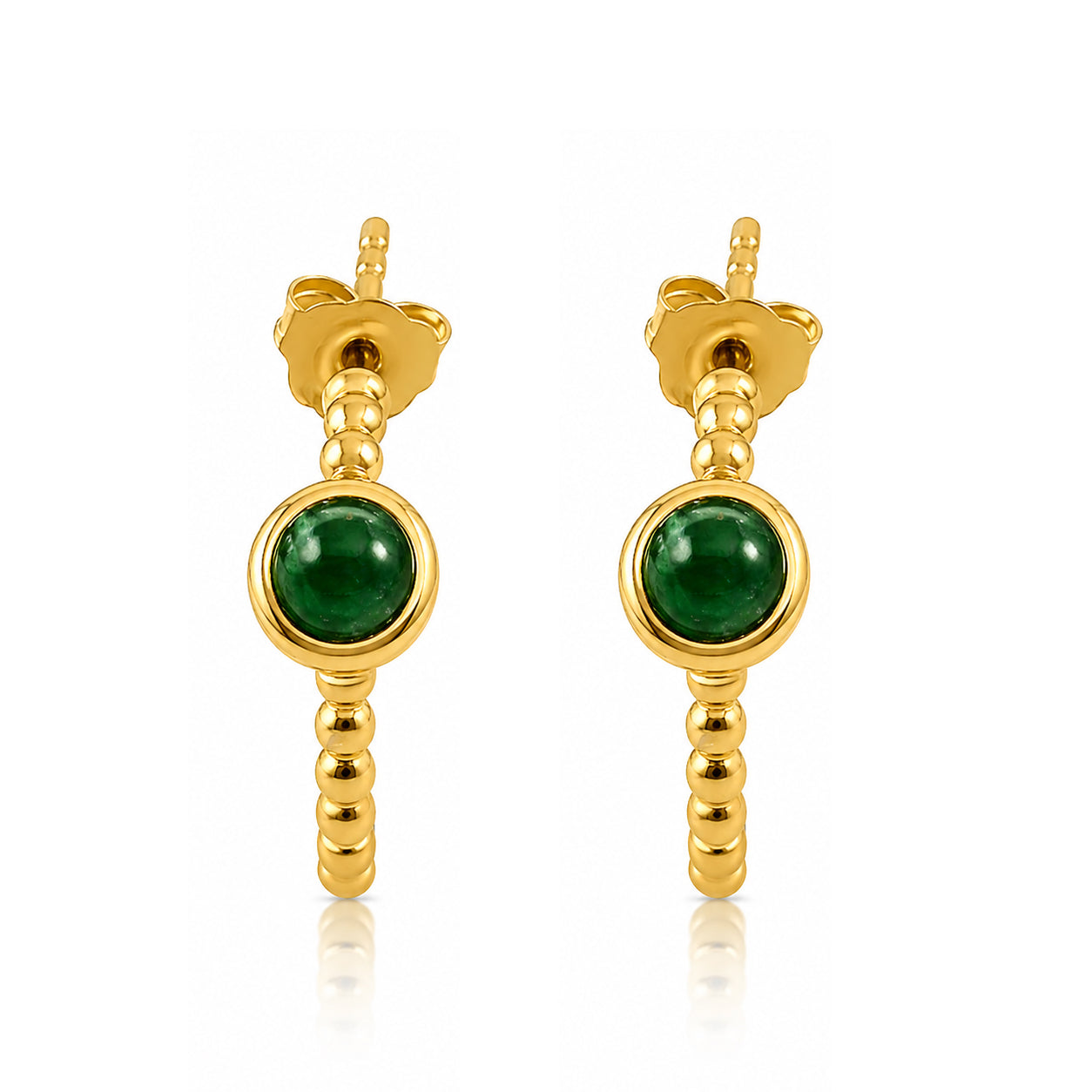 Beaded Hoop Earrings Gold with Emerald