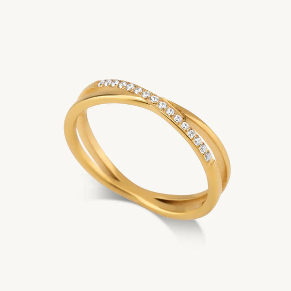 Cross-Over Stones Lined Twist Ring