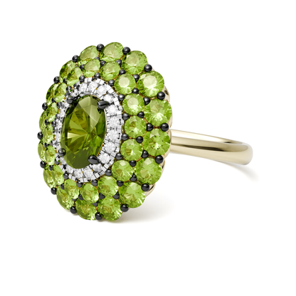 18Kt Yellow Gold With Peridot & Diamond Cocktail Wedding Ring