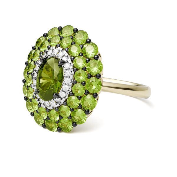 18Kt Yellow Gold With Peridot & Diamond Cocktail Wedding Ring