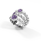 Sterling Silver Blossom Wide Ring with African Amethyst & American Diamond