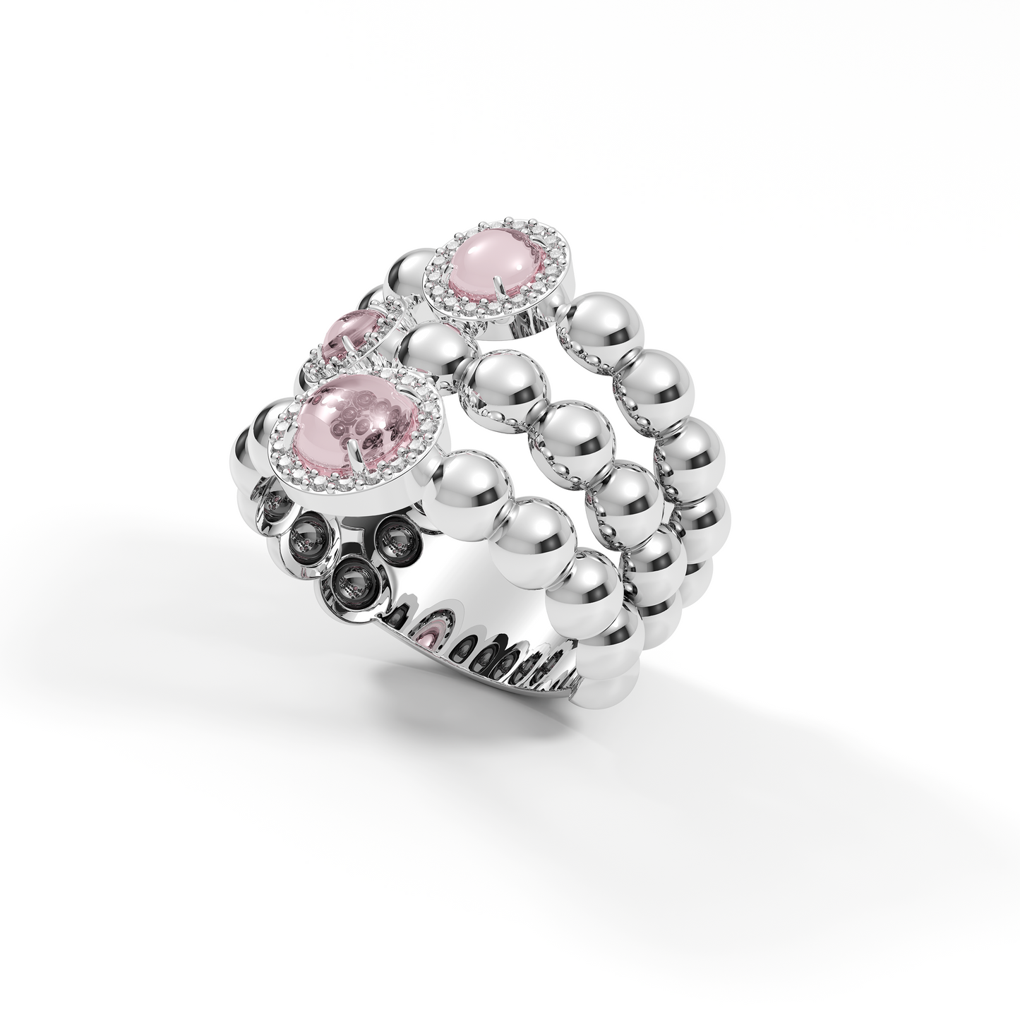 Sterling Silver Blossom Wide Ring with African Amethyst & American Diamond