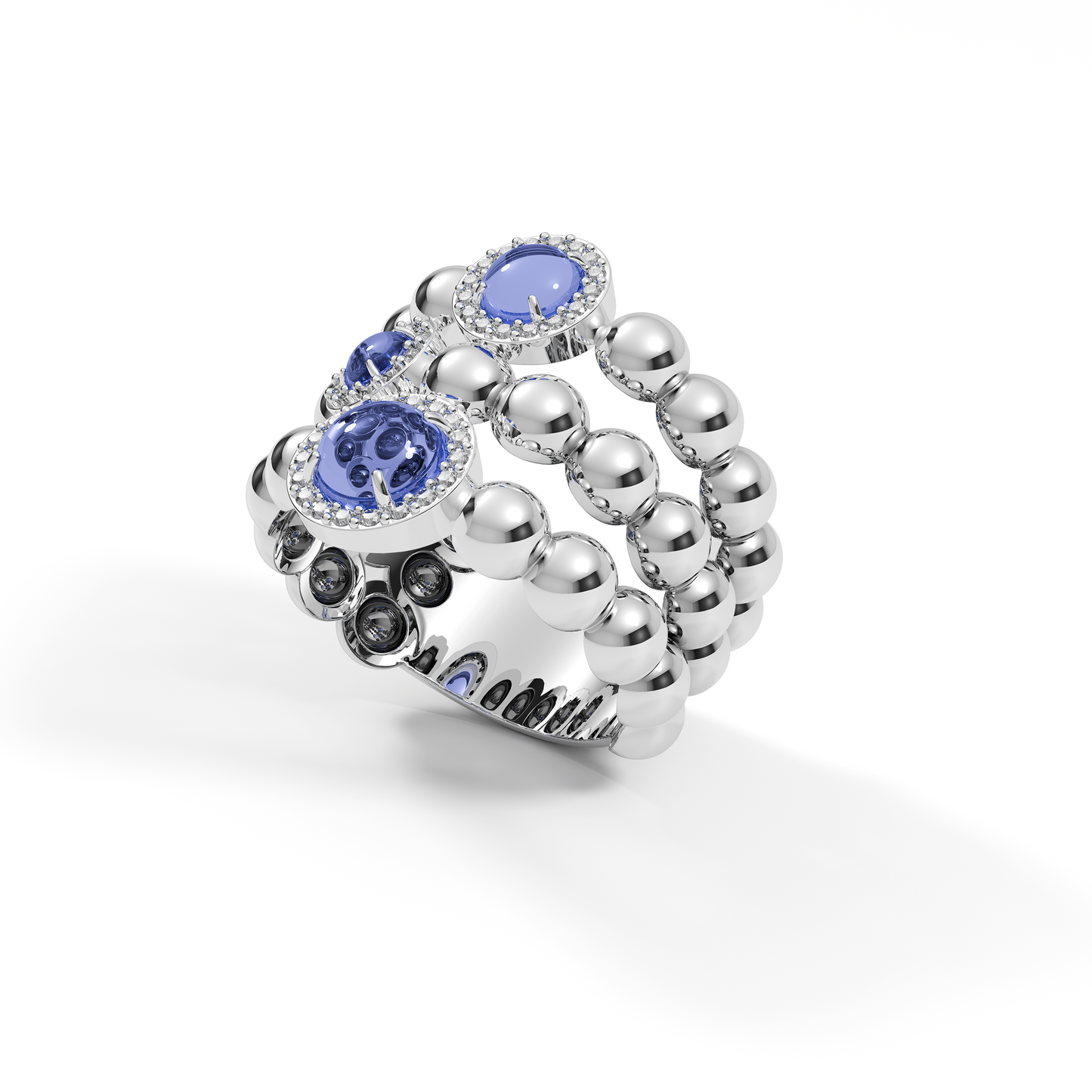 Sterling Silver Blossom Wide Ring with African Amethyst & American Diamond