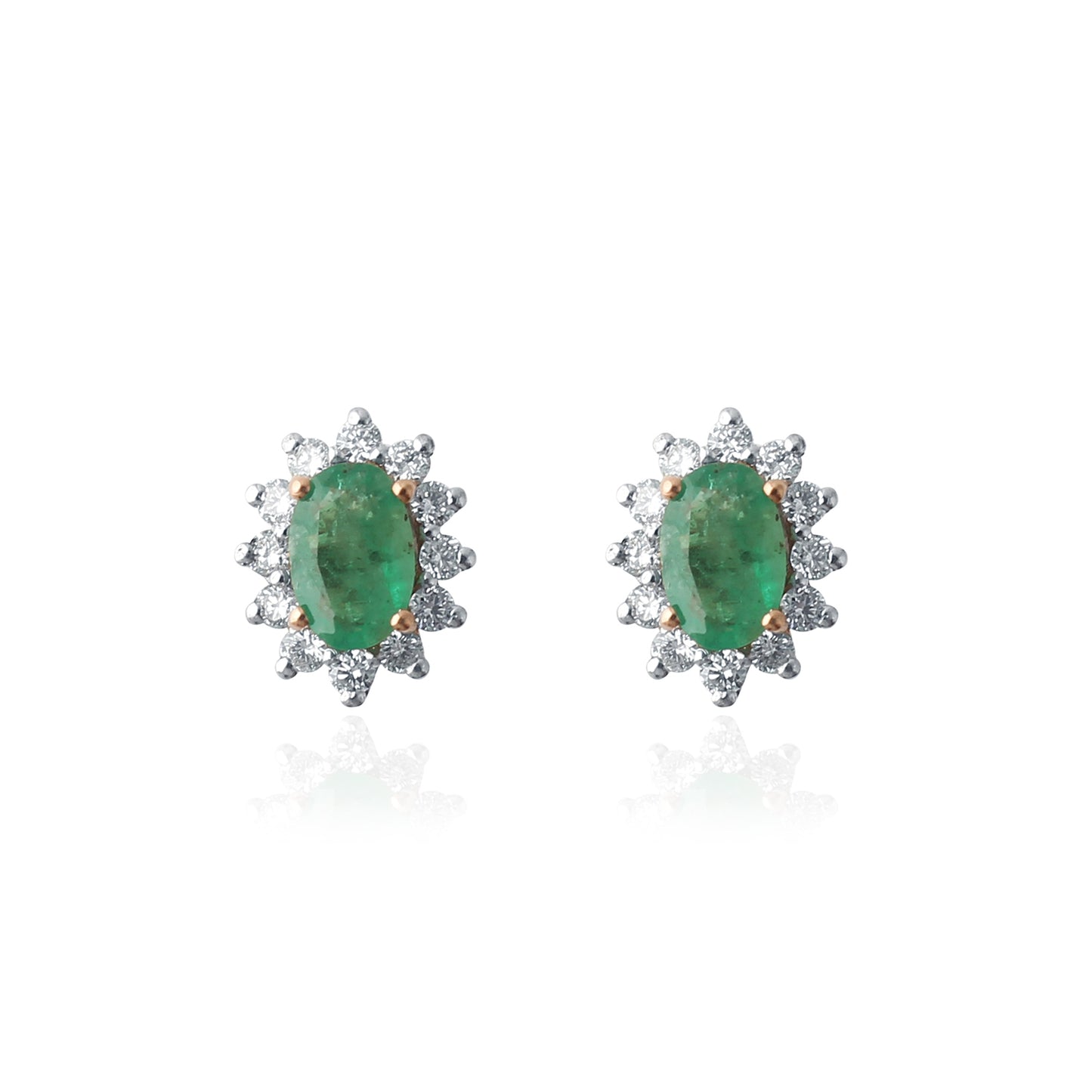 18k Rose gold with emerald and diamond stud earring