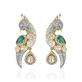 18Kt Gold Peacock Design Earring With Polki Diamonds and Emerald