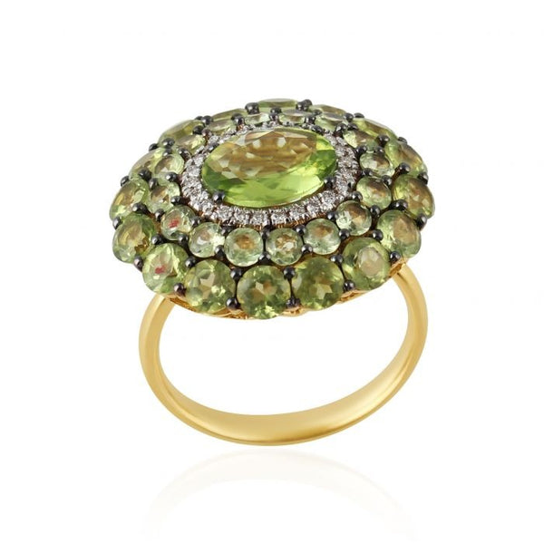 18Kt Yellow Gold With Peridot & Diamond Cocktail Wedding Ring