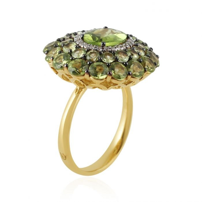 18Kt Yellow Gold With Peridot & Diamond Cocktail Wedding Ring